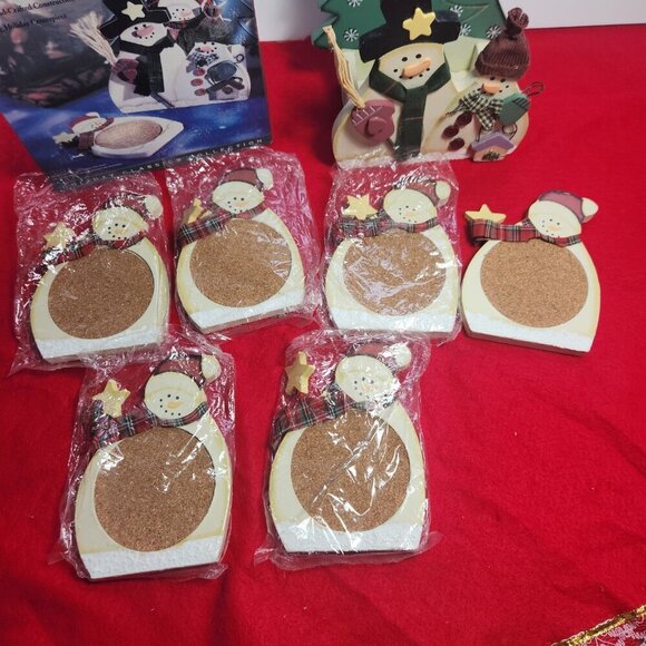 Snowman Coasters Set of 6 with Decorative Holder in Original Box Holiday Classic - Picture 6 of 12